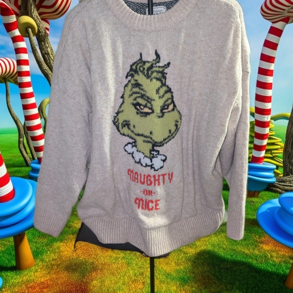 Festive Grinch Sweater with Naughty or Nice Text